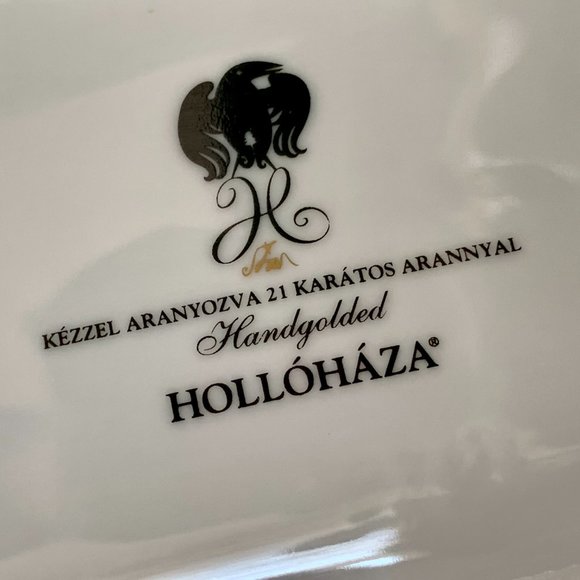 Vintage 80s Hollohaza Szasz Endre Porcelain Lidded Box Trinket 21K Gold Plated - Picture 9 of 13